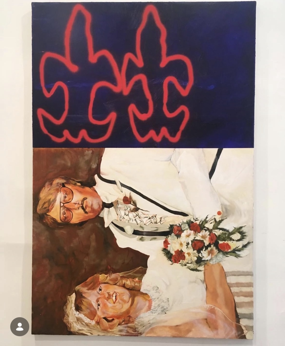 Mixed-media artwork by Henry Swanson with red outlined figures above a reclining scene.