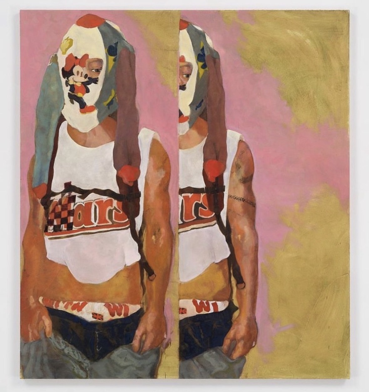 Double-figure portrait by Henry Swanson against a muted pink and green background.