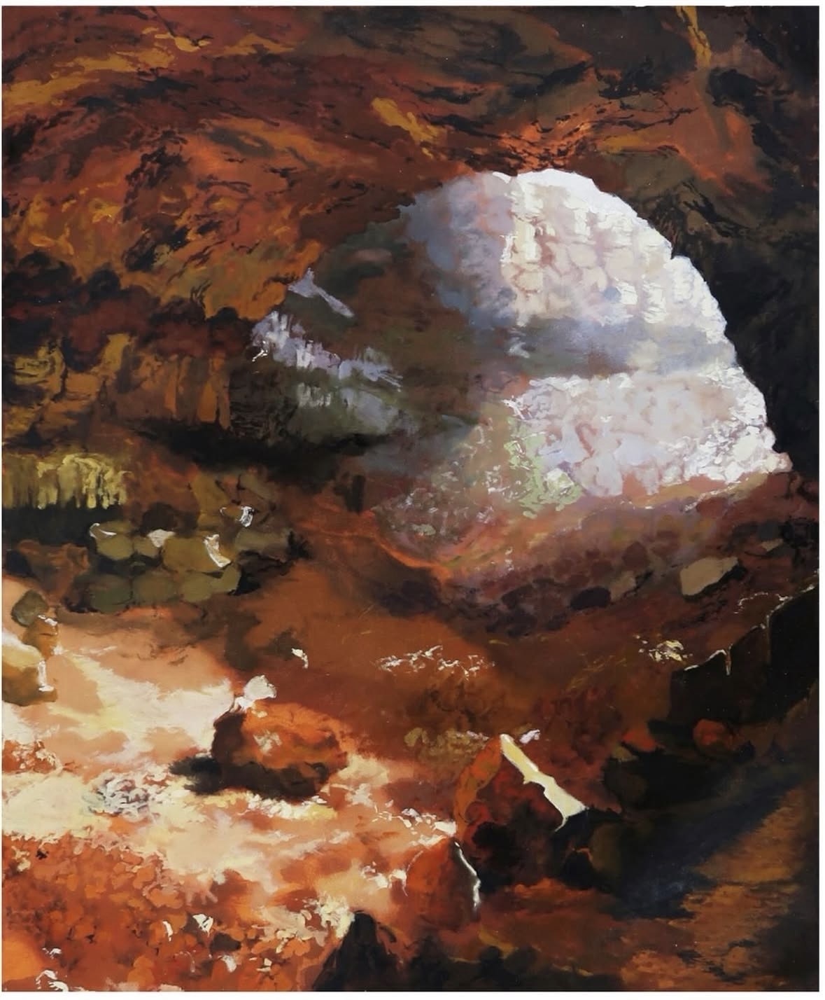 Cavern-like abstract landscape artwork by Henry Swanson in dark earth tones.